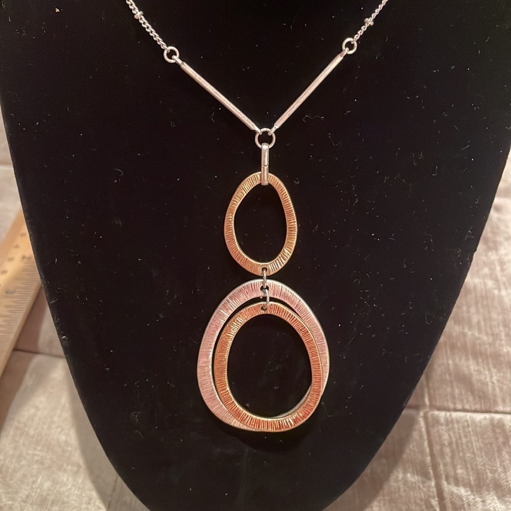 Magnolia Grace Long Line Circle Two Toned Gold and Silver necklace 30”